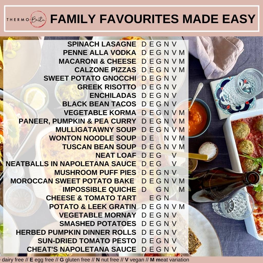 contents list of recipes in family favourites made easy thermomix vegetarian meals cookbook thermobexta